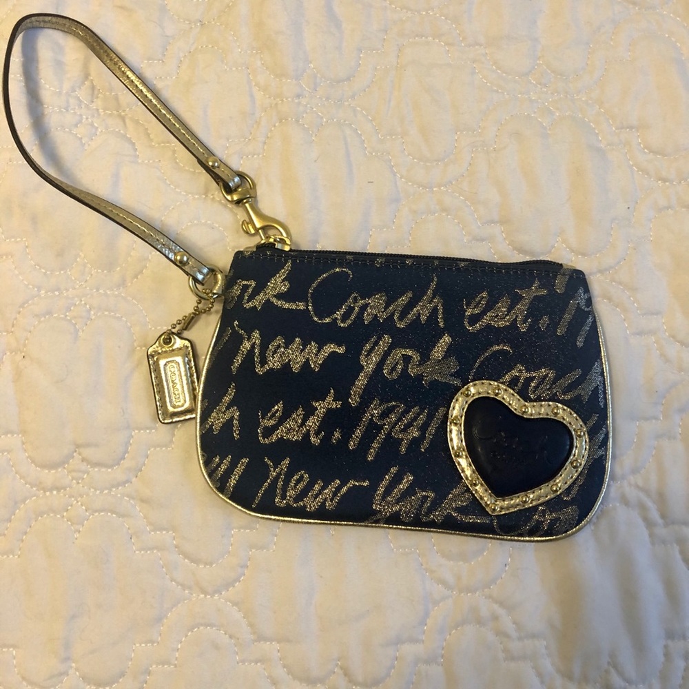 Coach wristlet Navy and gold